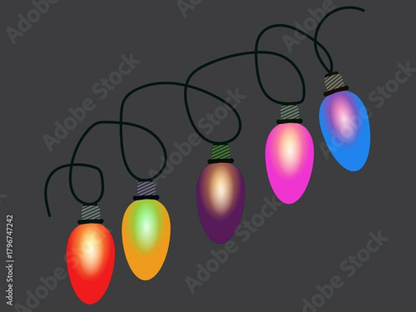Obraz Colorful holiday lights strung together bring festive cheer and add a joyful touch to any celebration, perfect for seasonal designs and decorations
