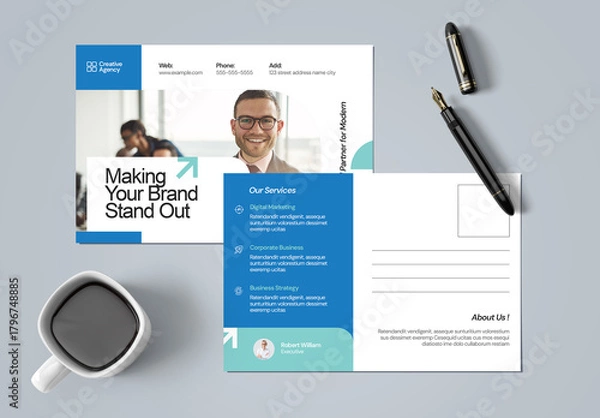 Fototapeta Creative Agency Post Card Design Layout