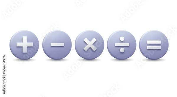 Fototapeta 3d set of mathematical signs. plus minus divide multiply equal. round buttons for the calculator. vector illustration isolated on white background 84622831 1