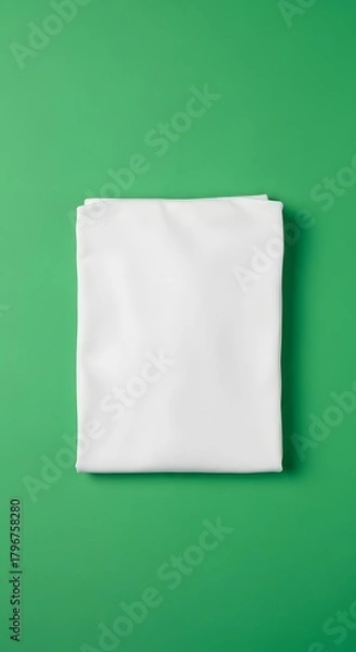 Fototapeta A neatly folded white fabric piece placed on a vibrant green background for display or product presentation purposes