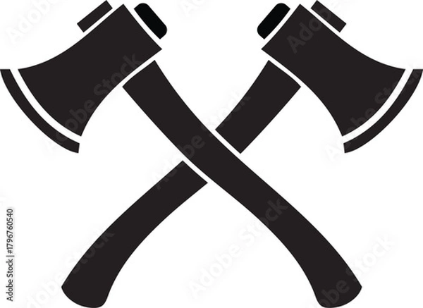 Obraz Black silhouette of two crossed axes, a vintage symbol for lumberjack, woodworking, and outdoor adventures