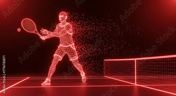 Fototapeta Tennis Player Digital Transformation A Wireframe Athlete's Serve in a Modern Sport Illustration