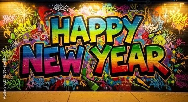Obraz Vibrant Graffiti Art Celebrates a Colorful New Year