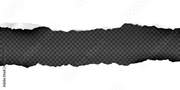Fototapeta Torn black paper with a ripped horizontal gap revealing the center. Isolated on transparent background, png