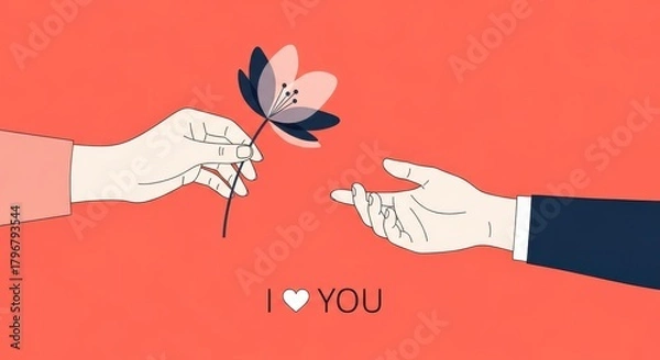 Obraz Romantic Hand Illustration with Flower and “I Love You” Message