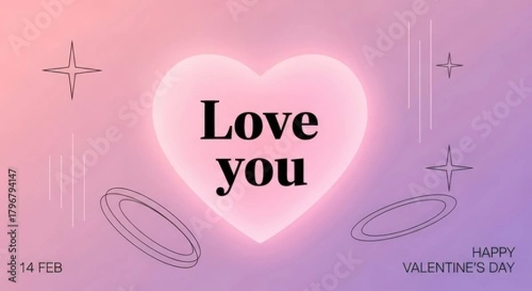 Obraz Romantic Glowing Heart “Love You” Valentine Message Illustration