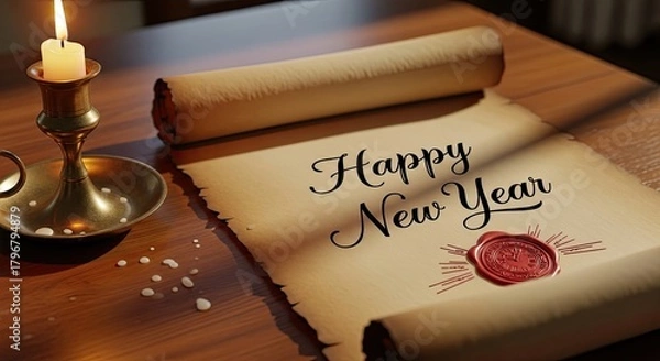 Obraz Happy New Year Scroll with Candlelight