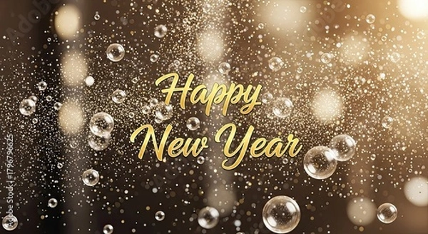 Obraz Happy New Year Celebration Glittering Bubbles and Confetti