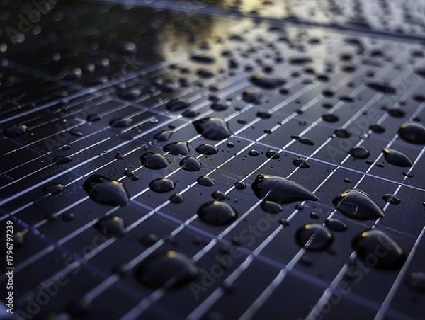 Obraz Close-up of water droplets on a solar panel surface