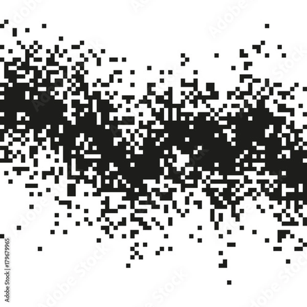 Fototapeta Modern simple pixel art vector illustration with digital audio visualization. Monochrome decorative curved sound wave. Computer analysis of radio frequencies. Element of design.