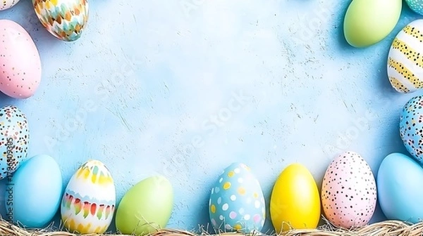 Fototapeta Calm neutral Easter composition featuring simple basket arrangement under daylight