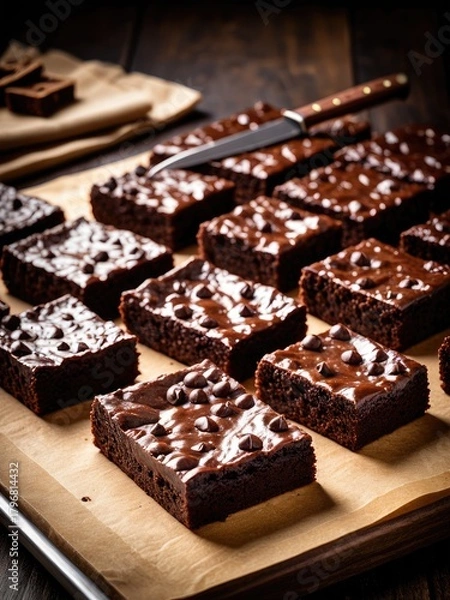 Obraz Decadent Chocolate Brownies: A Stack of Rich, Fudgy Squares with Chocolate Drizzle - Perfect Dessert Photography