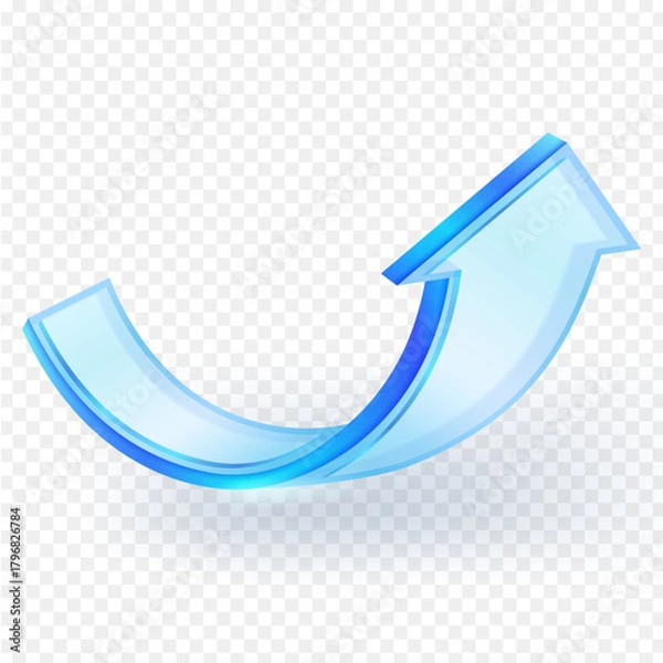 Fototapeta Sleek and modern blue transparent curved arrow pointing upwards, symbolizing progress, growth, or direction. Ideal for digital and web design purposes. Vector illustration.