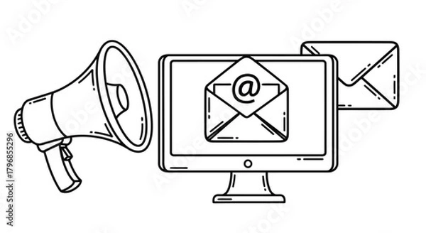 Fototapeta Vintage megaphone amplifying email notifications from computer screen