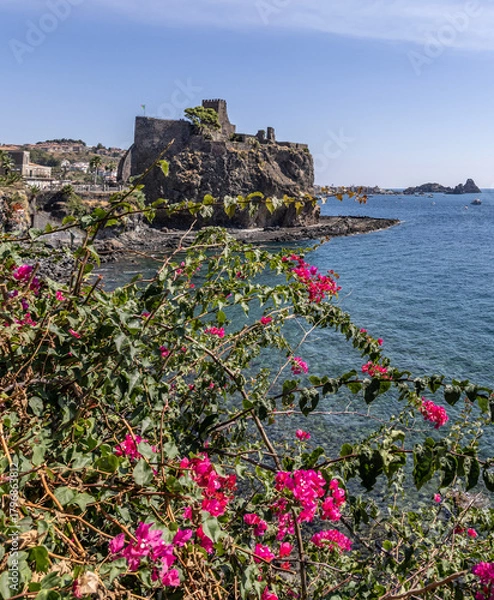 Fototapeta The Castello Normanno ("Norman Castle"), or Castello di Aci ("Castle of Aci") is a castle in Aci Castello, 10kms north of the centre of Catania, Sicily. Built in the 11th century on Byzantine ruins.