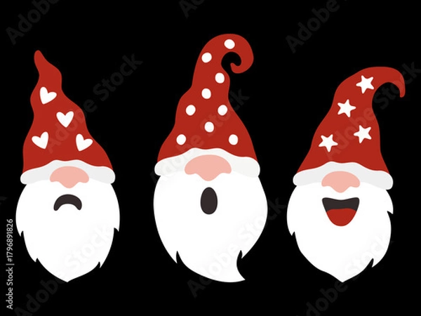 Fototapeta Set of cartoon santa claus heads in flat style isolated. Vector illustration