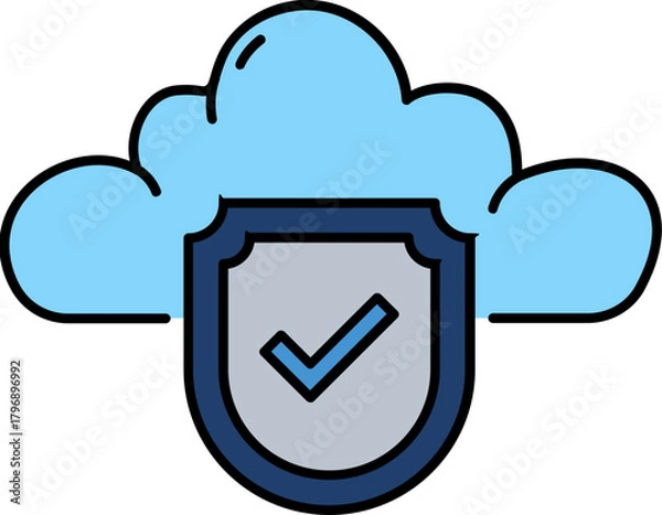 Fototapeta Cloud protection shield line icon