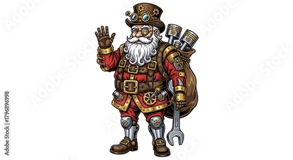 Fototapeta Steampunk Santa Claus with Wrench and Pistons for Unique Holiday Projects or Creative Christmas Designs, Adding a Retro-Futuristic Touch to Your Season