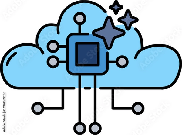 Fototapeta AI server in cloud line icon
