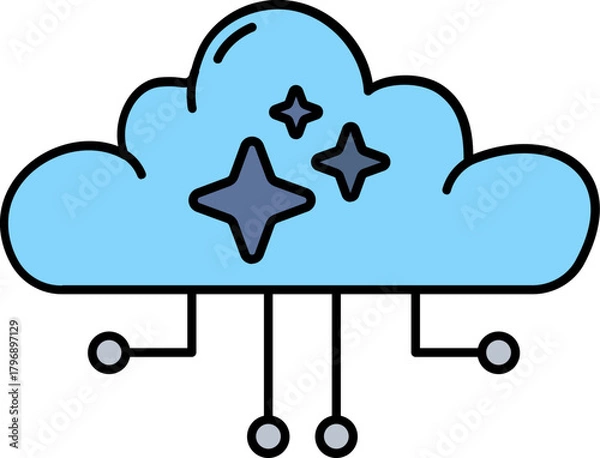 Fototapeta AI server in cloud line icon