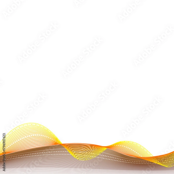 Fototapeta Elegant, flowing abstract design featuring warm, golden yellow and brown sine waves, creating a sophisticated bottom border element on a clean white background
