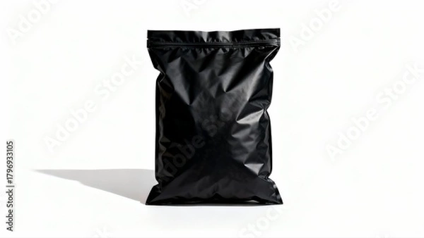 Fototapeta Black Matte Zipper Pouch Bag on White Background