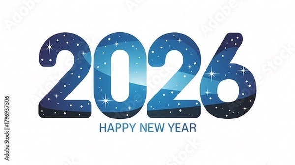 Fototapeta “2026 blue gradient star style happy new year typography design”