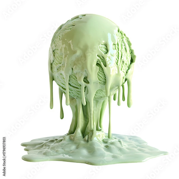 Fototapeta Melted drops of mint ice cream isolated on transparent background