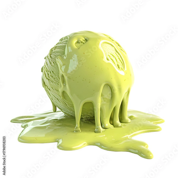 Fototapeta Melted drops of mint ice cream isolated on transparent background