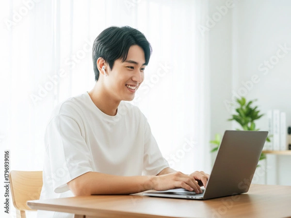 Fototapeta リモートワークする 若い男性