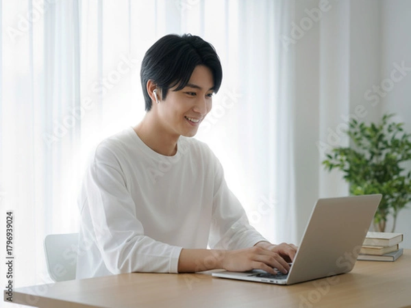 Fototapeta リモートワークする 若い男性