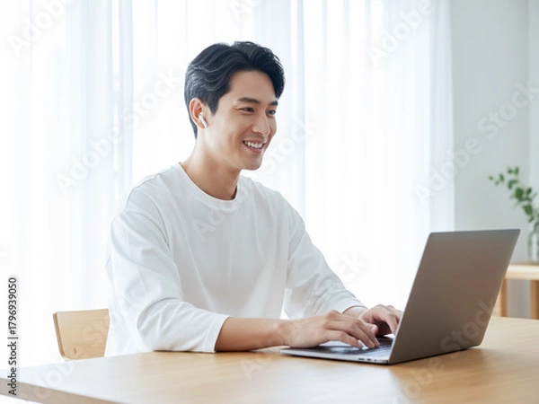 Fototapeta リモートワークする 若い男性