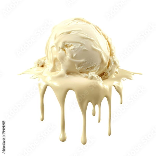 Fototapeta Creamy Vanilla Ice Cream Scoop isolated on transparent background