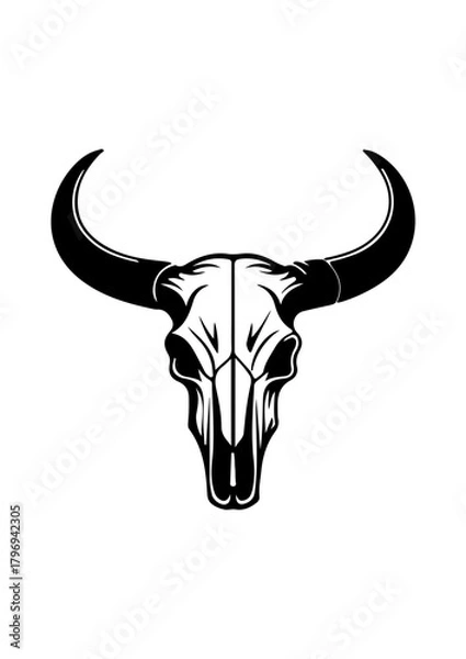 Obraz Bull or Cow Skull with Horns Monochrome Graphic