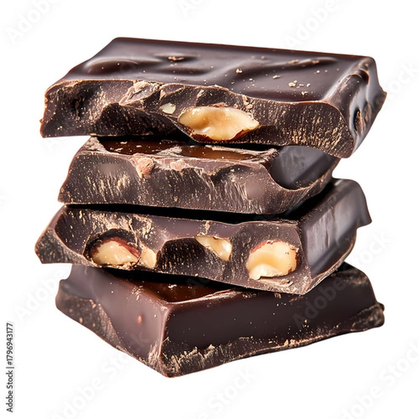 Fototapeta Delicious dark chocolate bars stacked isolated on transparent background