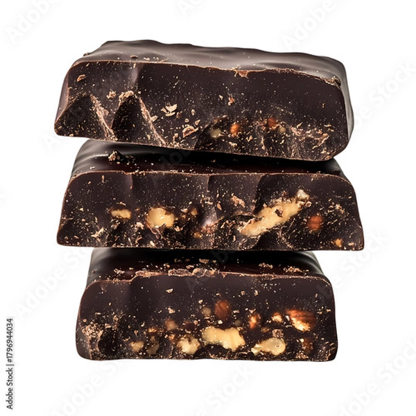 Fototapeta Delicious dark chocolate bars stacked isolated on transparent background