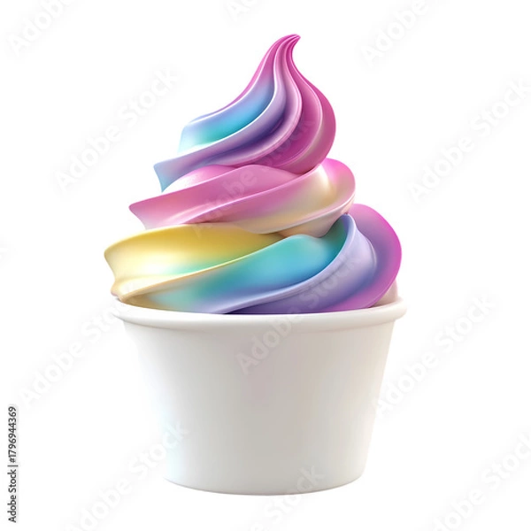 Fototapeta Rainbow swirl ice cream cone isolated on transparent background