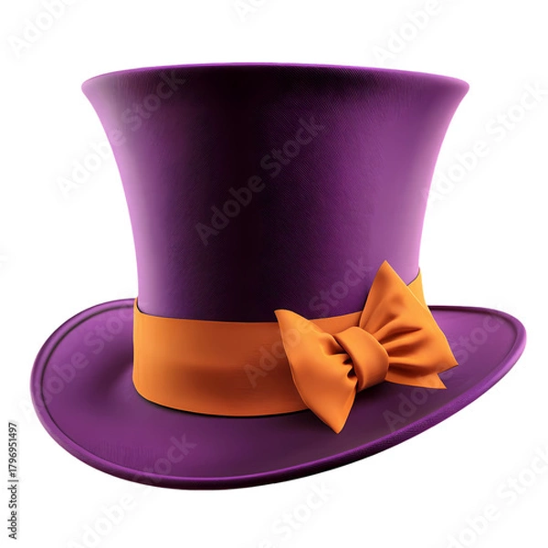 Fototapeta Purple Top Hat with a golden Ribbon isolated on transparent background