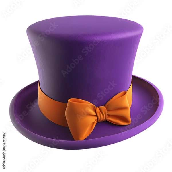 Fototapeta Purple Top Hat with a golden Ribbon isolated on transparent background