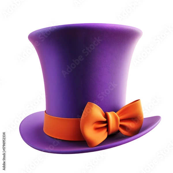 Fototapeta Purple Top Hat with a golden Ribbon isolated on transparent background