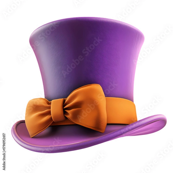 Fototapeta Purple Top Hat with a golden Ribbon isolated on transparent background