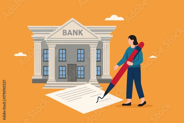 Fototapeta loan agreement, proof of debt payment obligations, legal money credit or borrowing document with signature, businessman signing signature on obligation banking document to make agreement