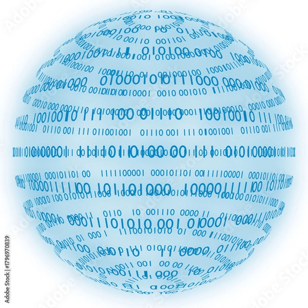 Obraz Png; Trasparente. Sfondo mondo digitale. Sequenza di zero e uno concetto di connessione globale tra persone, social network, e dispositivi infotmatici  - Illustrazione 3D.