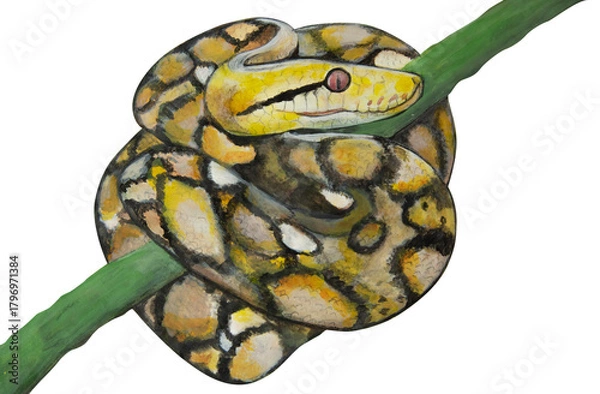 Obraz Acrylic painted boa constrictor on a white background