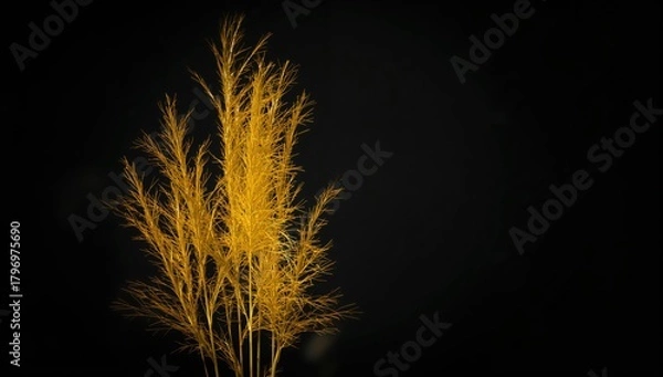 Obraz Vibrant yellow grass cluster against a dark background, emphasizing the beauty of botany