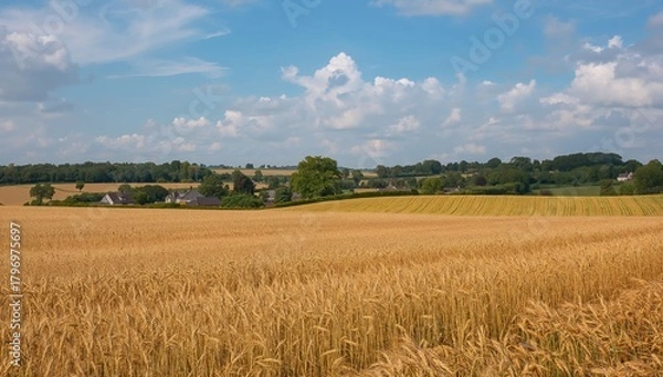 Obraz Harvested wheat field in a picturesque rural setting, seasonal change