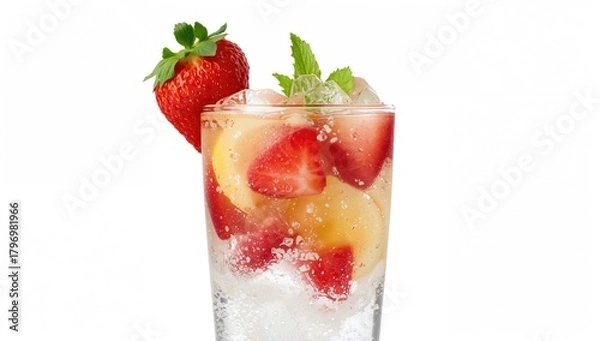 Fototapeta Refreshing summer beverage with strawberry and lemon, beneficial hydration choice
