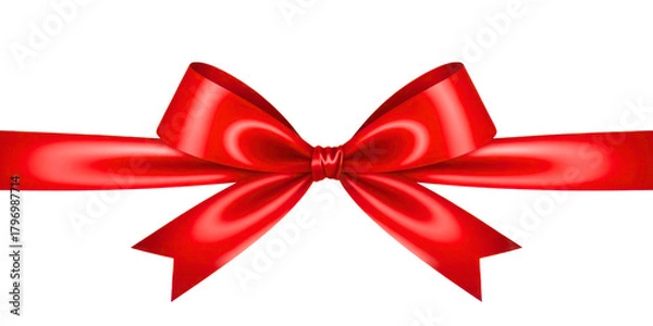 Fototapeta Vibrant red satin ribbon bow with flowing loops isolated on transparent background