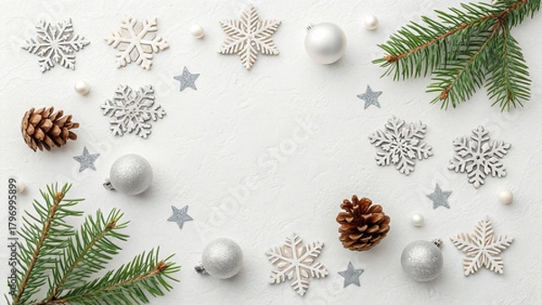 Obraz Christmas ornament background, Christmas and New Year background with fir branches