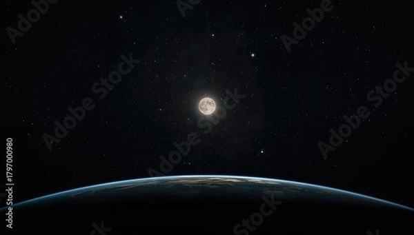 Obraz Moon and stars glowing vividly in the night sky, celestial wonder